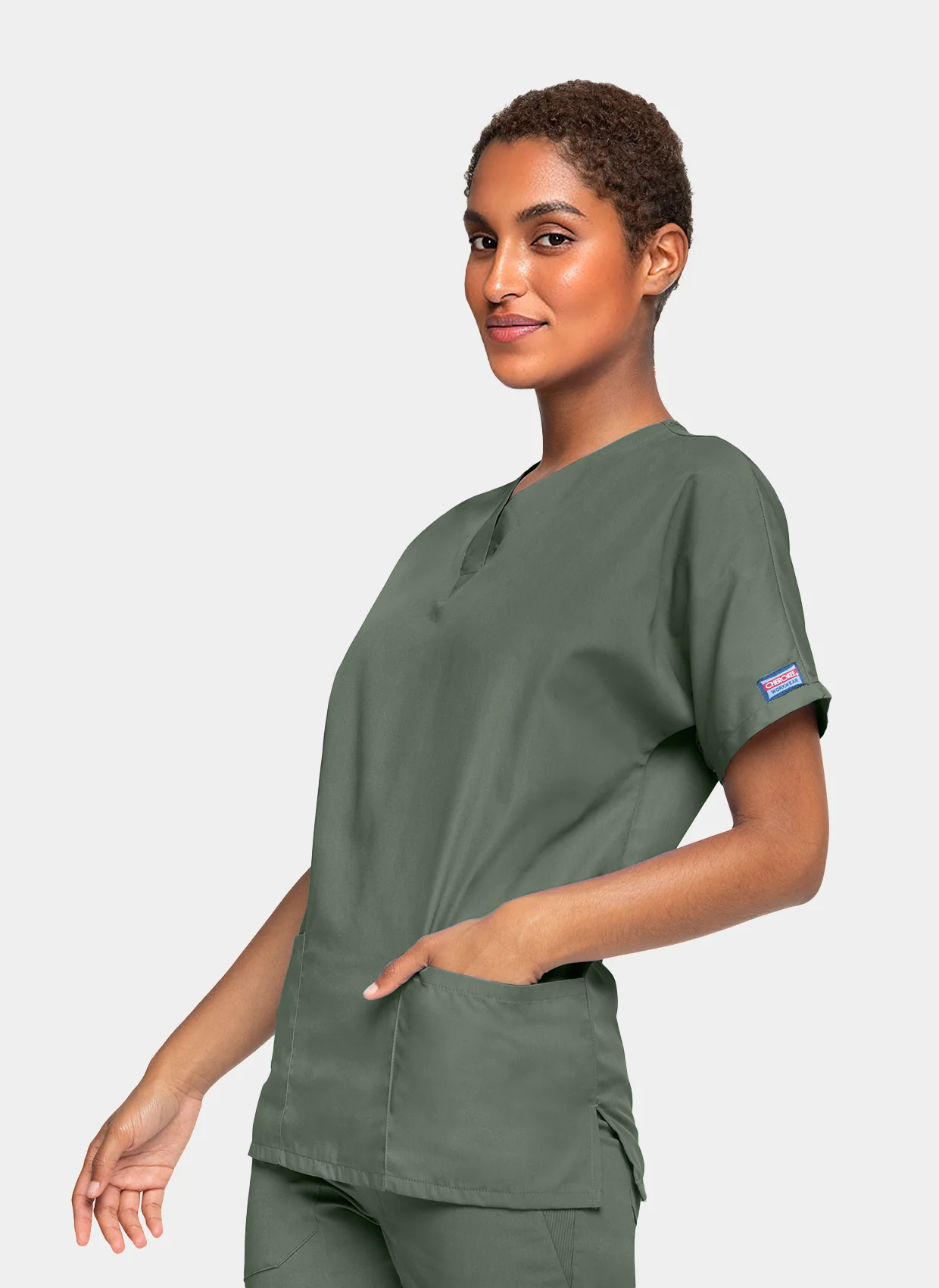 Cherokee Unisex Scrub Top - Olive - Image 2