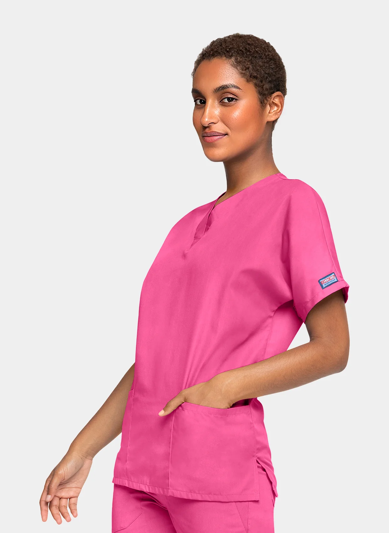 Cherokee Unisex Scrub Top - Shocking Pink - Image 3