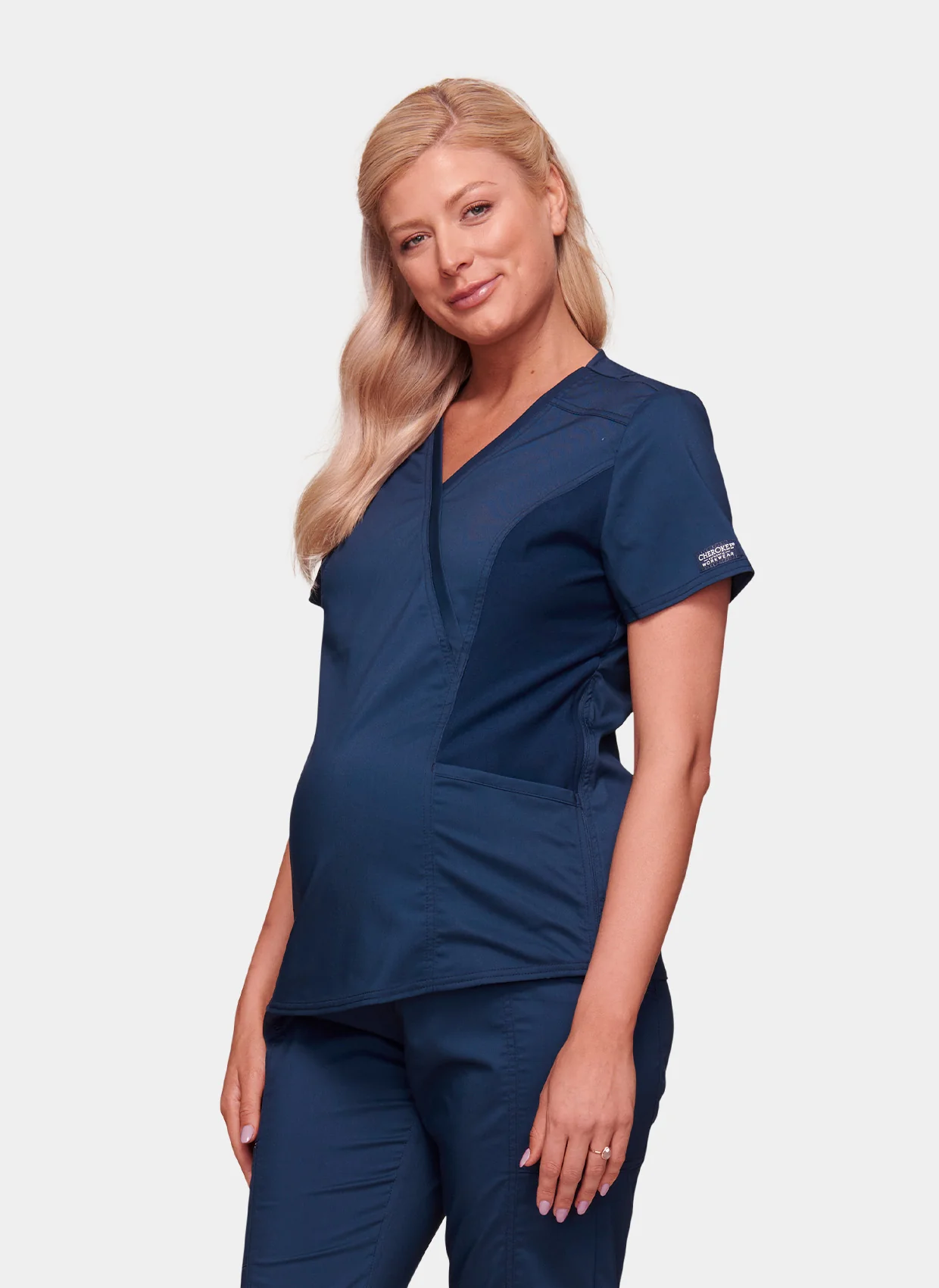 Cherokee WW Revolution Maternity Mock Wrap Scrub Top WWE688 - Navy - Image 10