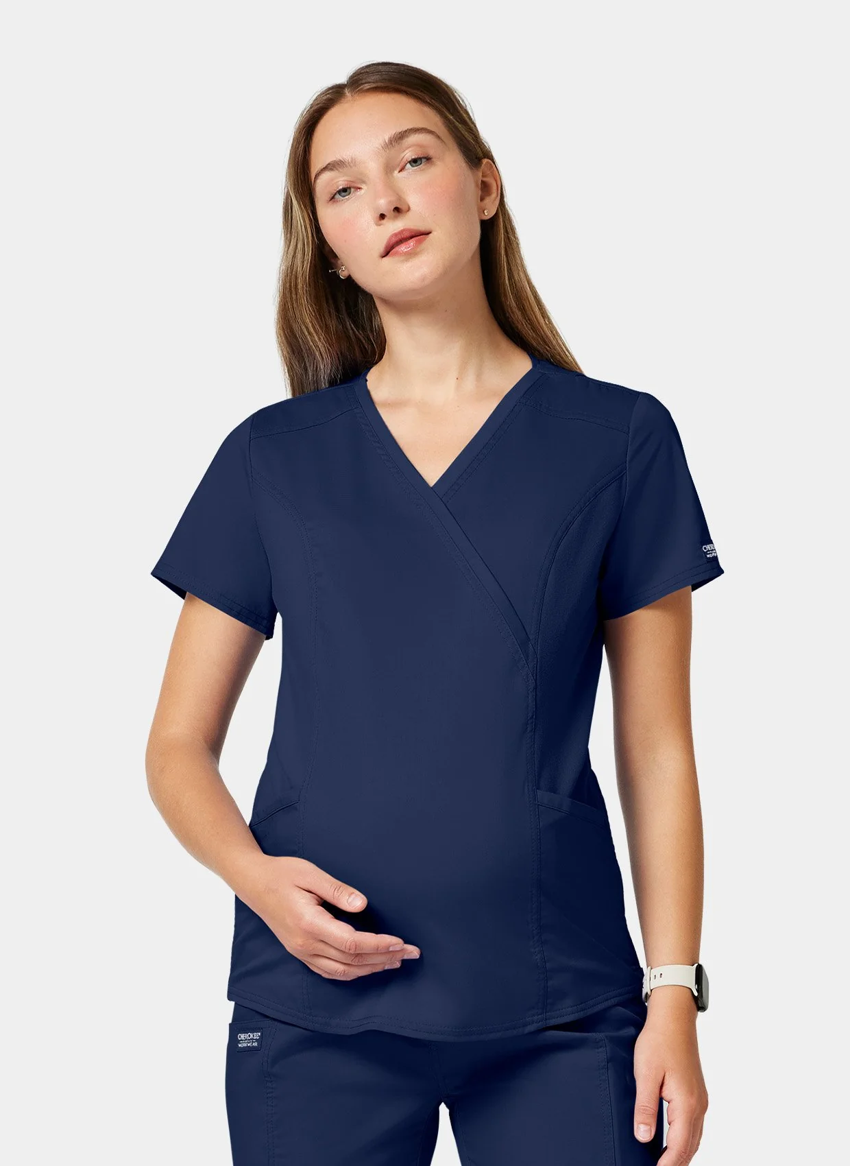 Cherokee WW Revolution Maternity Mock Wrap Scrub Top WWE688 - Navy - Image 2