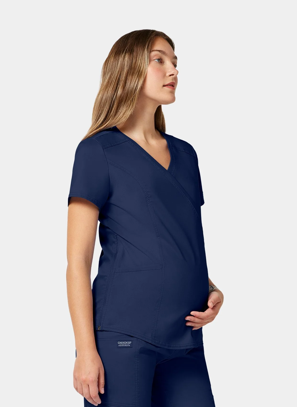 Cherokee WW Revolution Maternity Mock Wrap Scrub Top WWE688 - Navy - Image 9