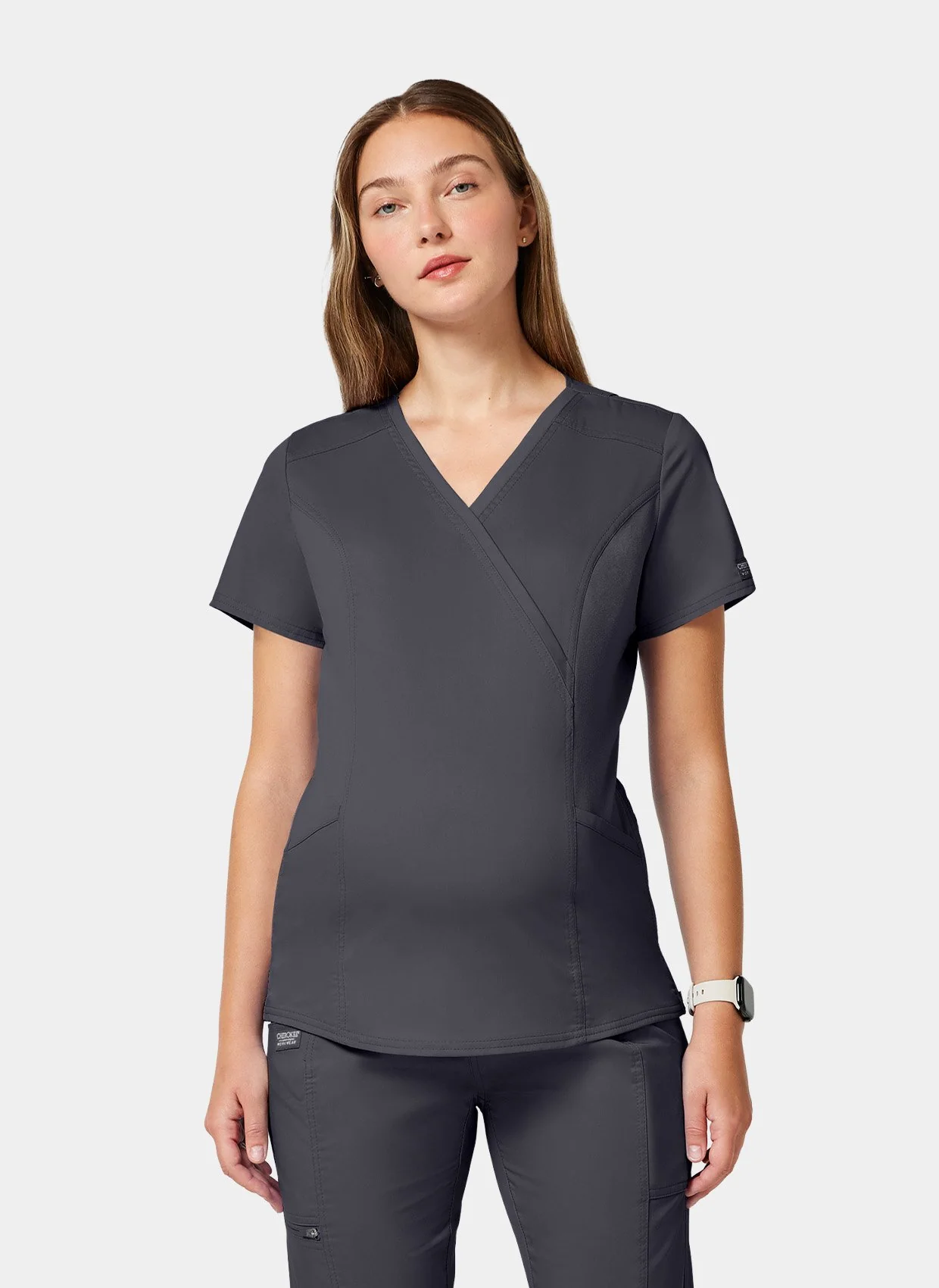 Cherokee WW Revolution Maternity Mock Wrap Scrub Top WWE688 - Pewter - Image 5