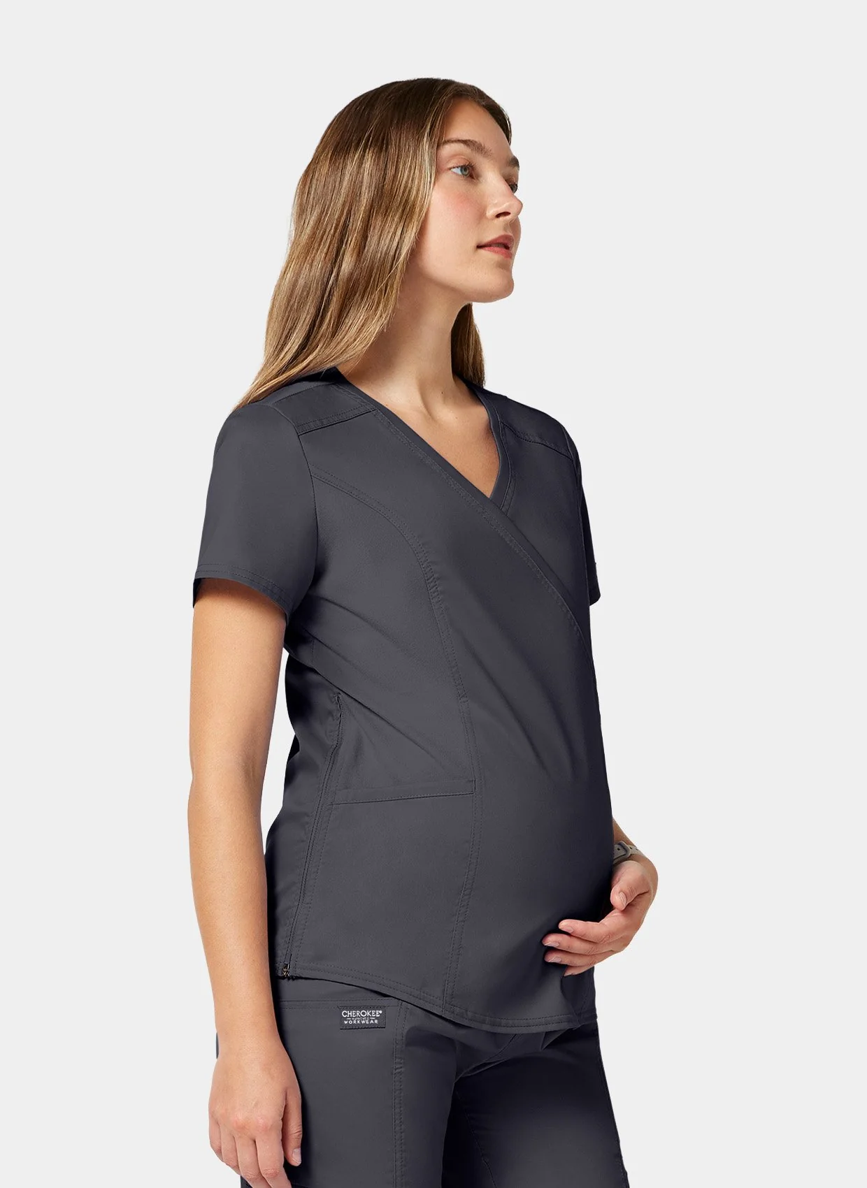Cherokee WW Revolution Maternity Mock Wrap Scrub Top WWE688 - Pewter - Image 8