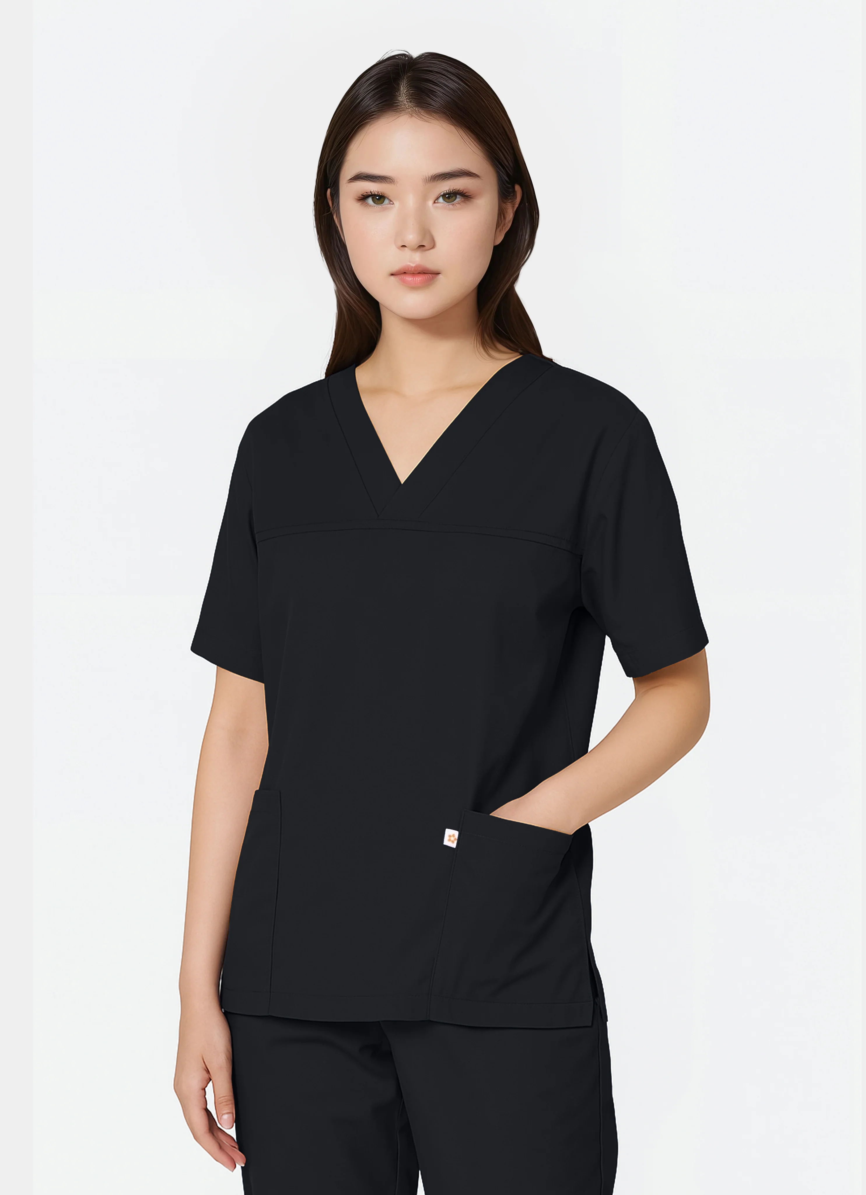 HappyFIT Unisex Scrub Top - Black - Image 4