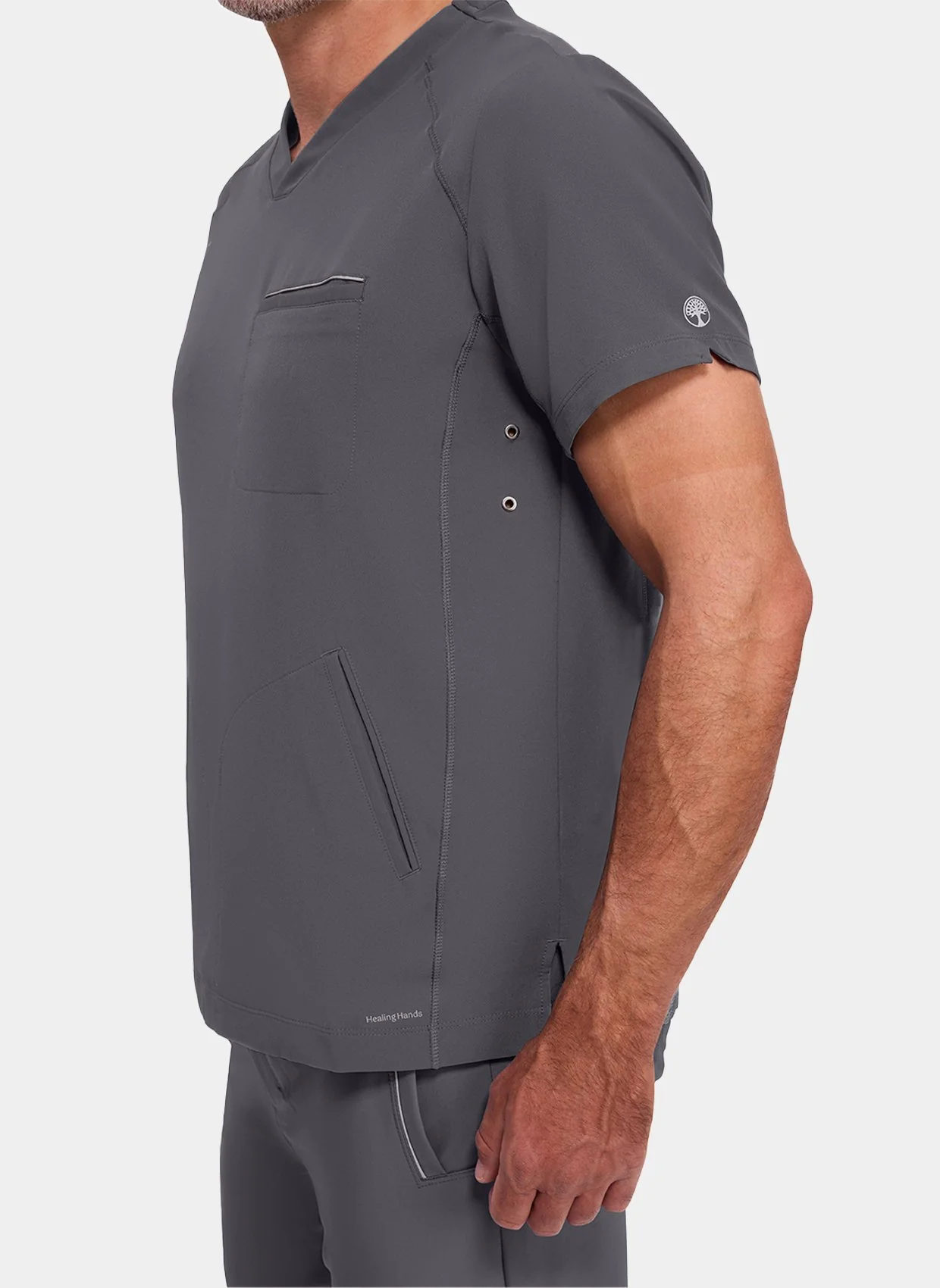 Healing Hands 360 Steven Scrub Top - Pewter - Image 3