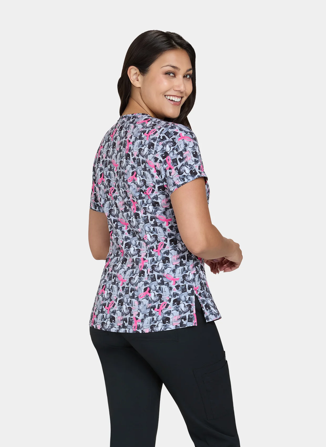 Koi Basics Leslie Scrub Top - BCRF Ink Hearts - Image 2