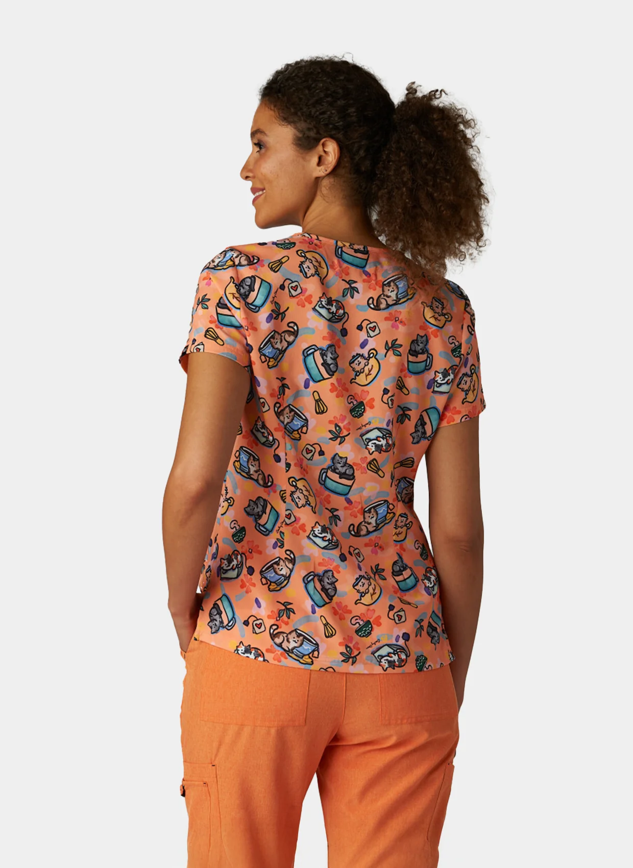 Koi Basics Leslie Scrub Top - Kittens And Tea - Image 2