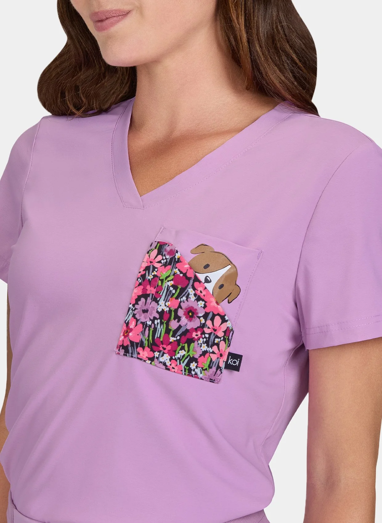 Koi Basics Nixie Placement Scrub Top - Bloom Lavender - Image 3