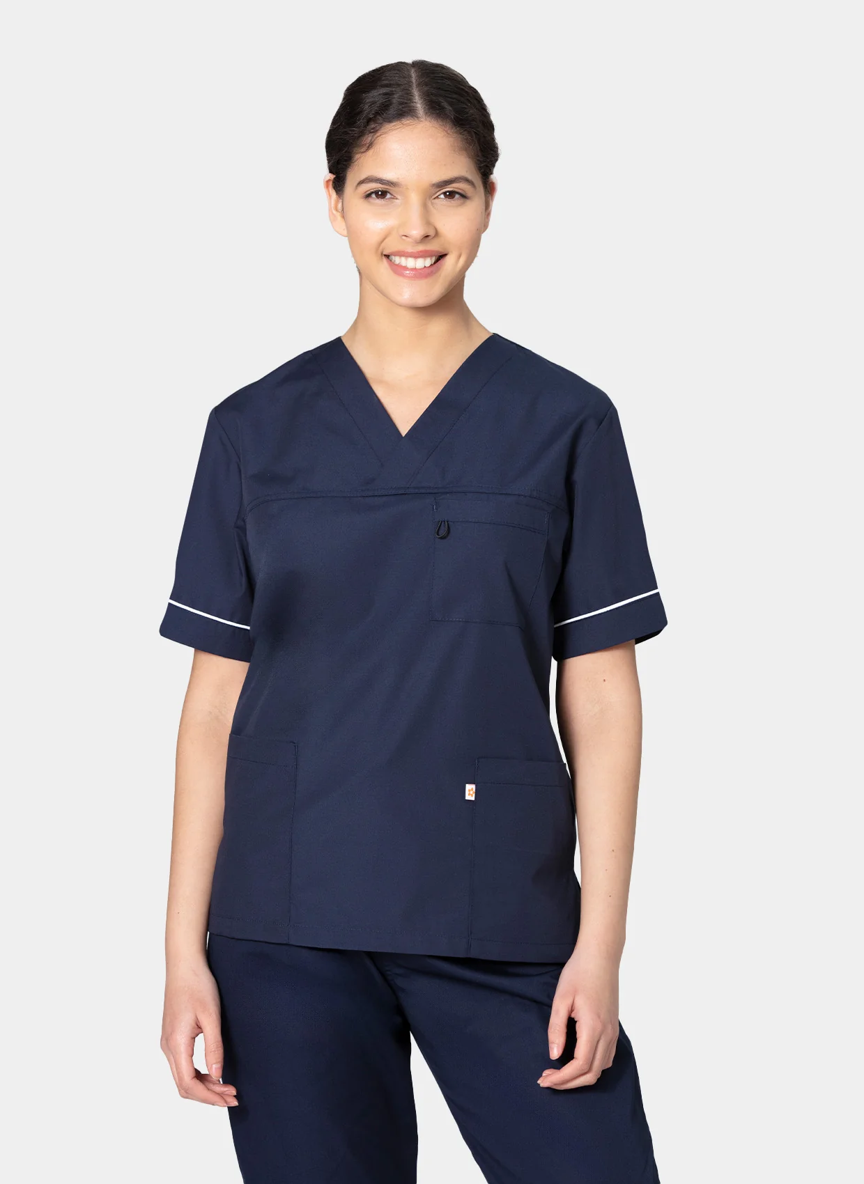 HappyFIT Unisex Alex Scrub Top - Navy (White Trim)