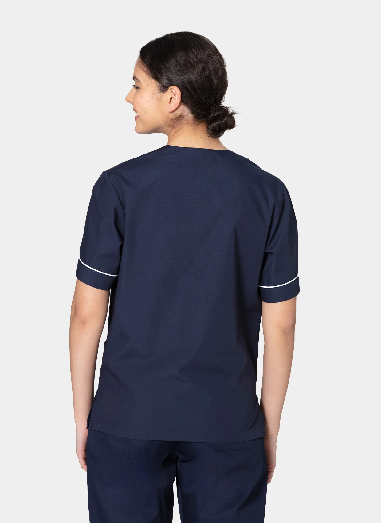 HappyFIT Unisex Alex Scrub Top - Navy (White Trim) - Image 2