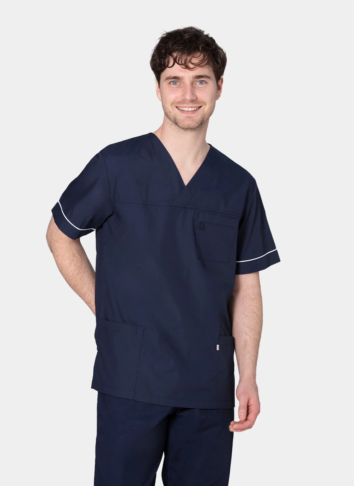 HappyFIT Unisex Alex Scrub Top - Navy (White Trim) - Image 3