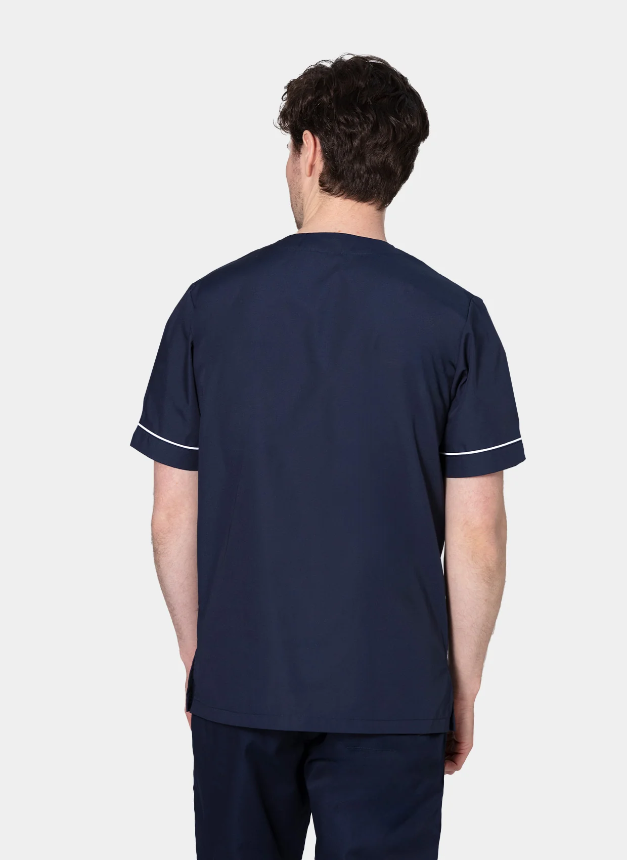 HappyFIT Unisex Alex Scrub Top - Navy (White Trim) - Image 4