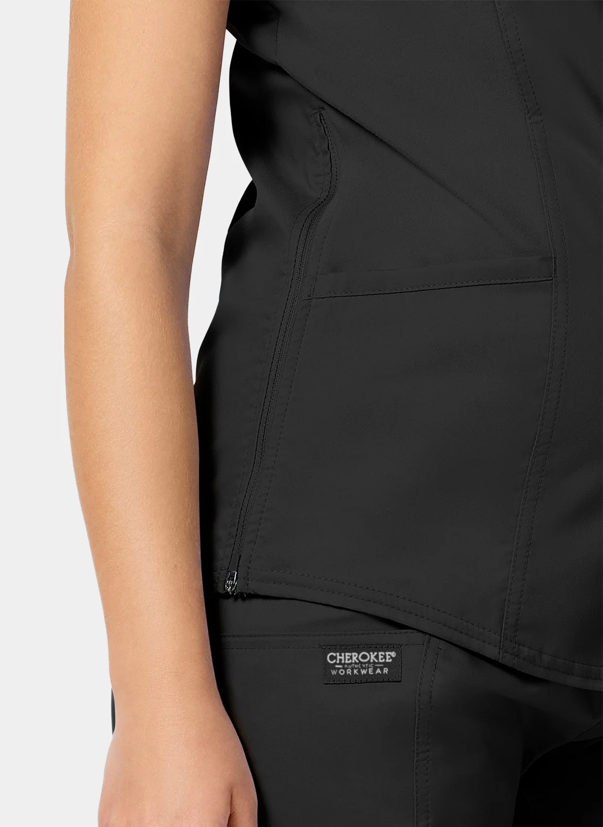 Cherokee WW Revolution Maternity Mock Wrap Scrub Top WWE688 - Black - Image 7