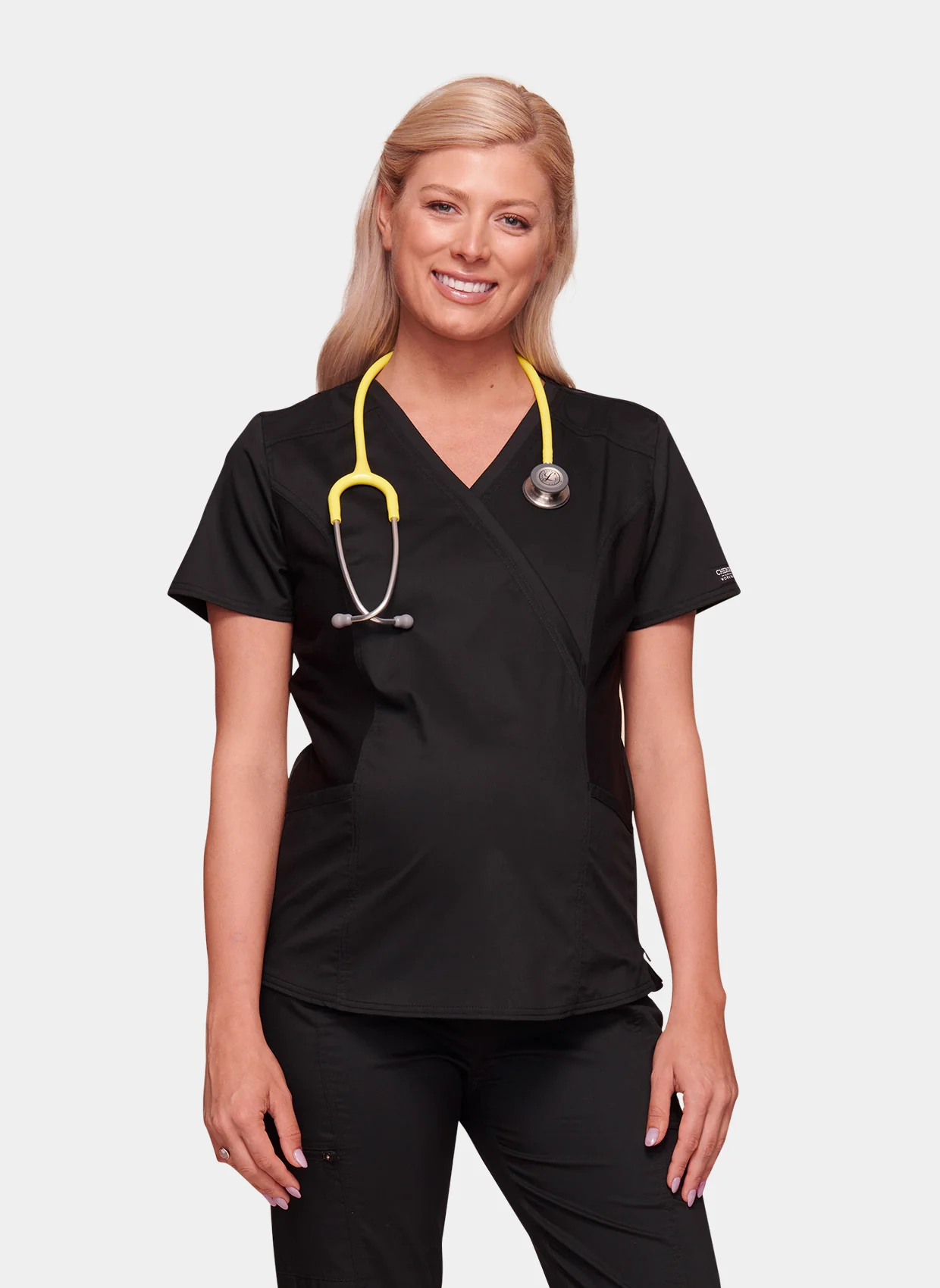 Cherokee WW Revolution Maternity Mock Wrap Scrub Top WWE688 - Black - Image 8
